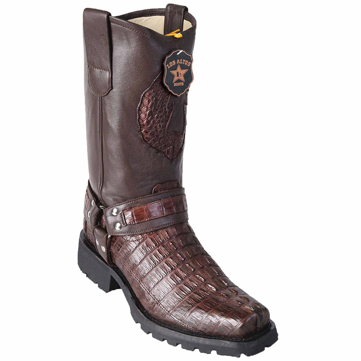 Men's Biker Design Genuine Leather Caiman Tail Western Boots with Industrial Sole main image 0