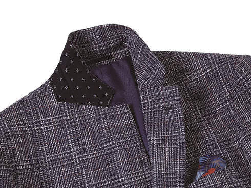 Slim Fit Stretch Wool Linen Blend Tweed Plaid Blazer