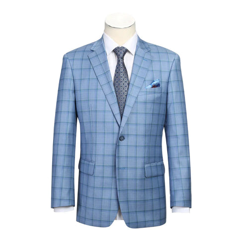 Men's Blue Classic Fit 100% Wool Plaid Blazer