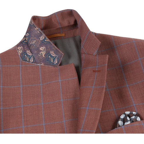 Men's Brown Classic Fit Wool Plaid Blazer