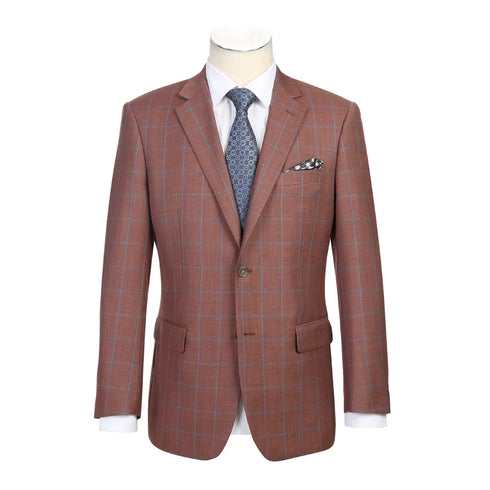 Men's Brown Classic Fit Wool Plaid Blazer