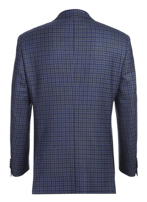 Wool Blend Blue Regular Fit Mini Check Pattern Sports Coat