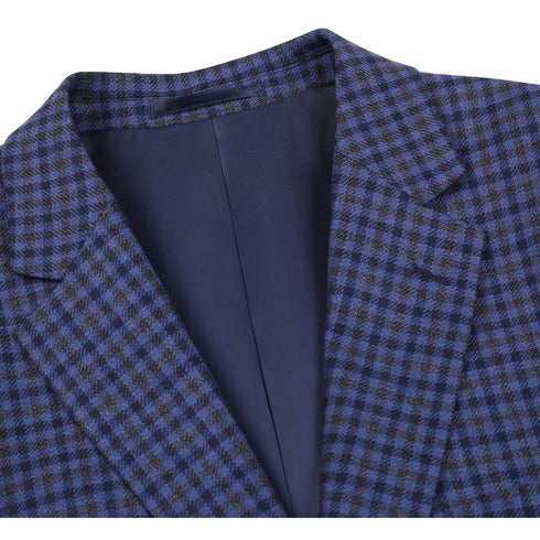 Wool Blend Blue Regular Fit Mini Check Pattern Sports Coat