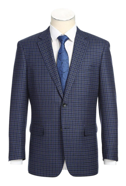 Wool Blend Blue Regular Fit Mini Check Pattern Sports Coat