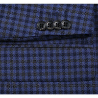 Wool Blend Blue Regular Fit Mini Check Pattern Sports Coat