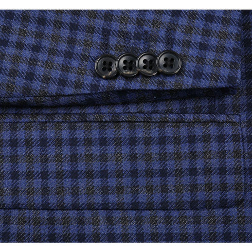 Wool Blend Blue Regular Fit Mini Check Pattern Sports Coat