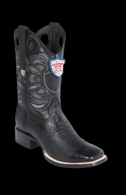 Wild West Botas de Panza de Avestruz Horma Square Toe Black