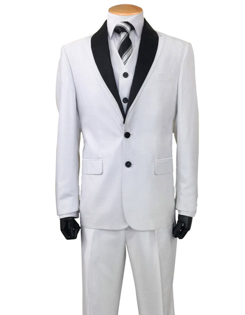 Mens 2 Button Sharkskin Tuxedo with Satin Shawl in White