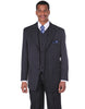 Mens 3 Button Notch Lapel Bold Pinstripe Gangster Suit in Navy Blue