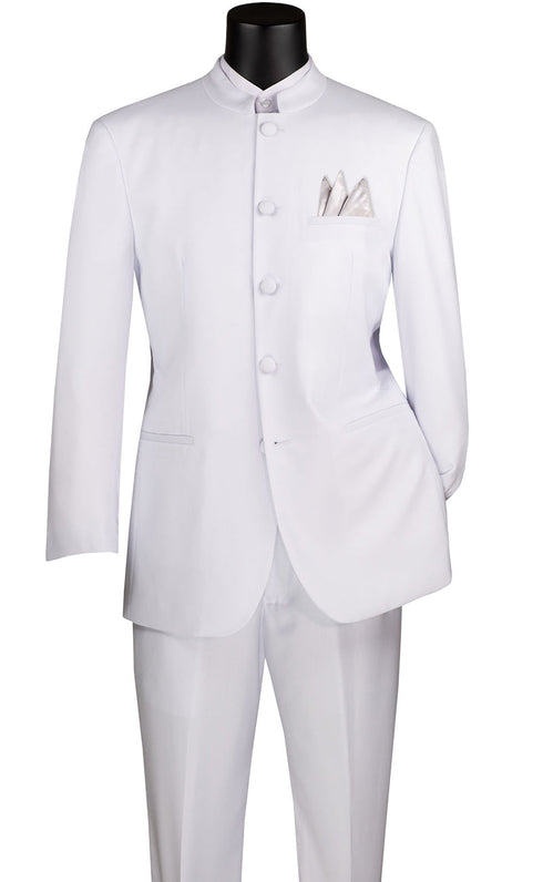 Master Collection - Regular Fit Men's 2 Piece Banded Collar Tuxedo White