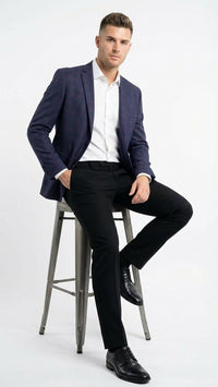 Men’s Big and Tall Navy Blue with Burgundy Plaid Jacket and Sport Coat – Wool Blazer