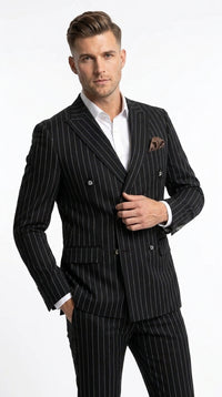 Men's Black Pinstripe Tuxedo Suit – Classic & 1920s Gangster Formal Wear Vintage 1940s 1930s Look