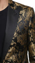 Men’s Black & Gold Paisley Tuxedo Jacket – Luxury Floral Formal Dinner Blazer Black Pants