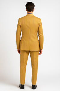 Mens Camel Tan Pinstripe Double-Breasted Suit – Bold 6-Button Modern Vintage Style