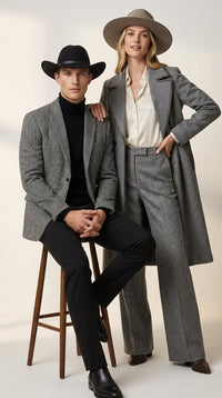 Men’s Grey Herringbone Winter Cowboy Blazer – Western Sport Coat Jacket