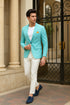 Men’s Aqua Blazer – Slim Fit One Button Suit Jacket with Stylish Floral Inner Lining - Light Turquoise