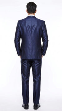 Men's Shiny Navy Blue Sateen 3-Piece Suit – Elegant Wedding, Prom Dress Suit with Matching Vest and Pants Slim Fitted