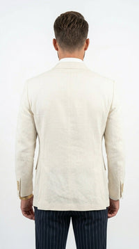 Men’s Ivory Linen Double Breasted Blazer, Lightweight Wedding Dinner Sport Coat Jacket Cream Off White