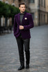 Men’s Purple Velvet Blazer – Luxury Slim Fit Formal Jacket with Black Satin Trim Tuxedo Dinner Jacket