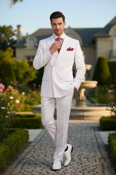Men’s White Double-Breasted 3-Piece Suit Set – Premium Tailored Fit Formal Wedding and Evening Suit
