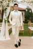 Men’s Ivory Floral Embroidered Tuxedo Jacket – Elegant Wedding and Party Blazer in Cream Color With Ivory Pants