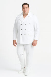 Men’s White Double-Breasted Peacoat Jacket – Classic Stylish Outerwear Wool Fabric Slim Fitted