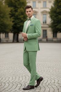 Men’s Mint Green Tuxedo – 2-Piece Formal Suit with Satin Shawl Lapel and Matching Bow Tie in Sage Green