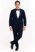 Men’s Navy Blue Tuxedo with Satin Peak Lapel With Matching Color Lapel Sateen – Formal 2 Piece Suit