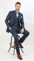 Men’s Pleated Pants Dark Blue Denim 3 Piece Suit – 100% Cotton Formal Suit Set, Blazer Vest Pants Outfit Classic Fit Athletic Fit Lose Fit