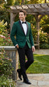 Men’s Emerald Green Tuxedo Jacket with Black Satin Shawl Lapel | Prom Dinner Blazer