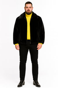 Men’s Black Faux Fur Jacket – Luxury Winter Zip-Up Coat with Soft Plush Finish