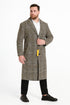 Men’s Full length Long Plaid Overcoat – Classic Checkered Wool Blend Winter Coat in Gray Color Checkered