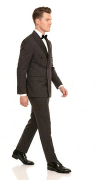 Men’s Double Breasted Suit – Classic Peak Lapel Formal Tuxedo Style Suit for Wedding in Black Ton on Tone Pinstripe