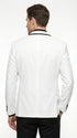 Men’s White Disco Blazer 70s Era Costume Jacket – Black Trim Retro Party Blazer, Vintage Dance Outfit, Stylish Evening Themed Wear