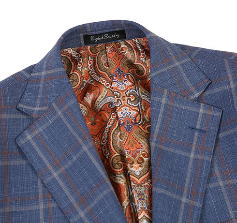 English Laundry 2-Piece Check Wool Linen Blend Slim Fit Suit