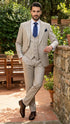 Men's Beige with blue Pinstripe Three-Piece Suit with Vest by Rossiman Vested Peak Lapel in Tan Stripe 1920s style