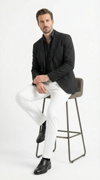 Men’s Black Seersucker Blazer – Textured Two-Button Notch Lapel Formal & Summer Sport Jacket in Black Tone-on-Tone Cotton Fabric