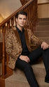 Men's Light Brown & Gold Baroque Embroidered Blazer Jacket | Tuxedo Dinner Jacket