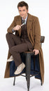 Men’s Brown Cotton Trench Coat Doctor Who 10th Doctor Inspired Long Coat – Classic Gabardina Style Overcoat, Vintage Winter Costume Jacket