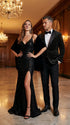 Men’s Black Velvet Dinner Jacket Blazer with Satin Lapel – Formal Evening Tuxedo Style Jacket Polk Dots Pattern + Free bowtie