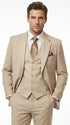 Men’s Tan Beige 3 Piece Tuxedo Suit – Beige Formal Suit Set with Vest, Patterned Lapel and Tie for Wedding, Prom in Tan Khaki Color