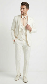 Vinci Men’s Ivory Three Piece Suit – Ivory 3PC Formal Wedding Suit for Groom, Prom and Black Tie Events