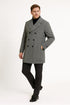 Mens Grey Plaid Double-Breasted Overcoat – Classic Wool-Blend Winter Coat