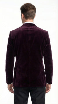 Mens Plum Eggplant Velvet Blazer Jacket – Luxury Velvet Dinner Jacket for Wedding, Tuxedo Events, Formal Parties in Burgundy Color