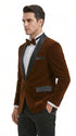 Men’s Brown Camel Bronze Velvet Tuxedo Jacket, Shawl Lapel Wedding Prom Dinner Blazer - Blazer Sportcoat