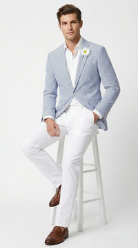 Mens Blue Seersucker Blazer – Lightweight Striped Summer Sport Coat Casual Smart Formal Jacket