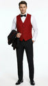 Statement Men's Black with Red Lapel Vested 100% Wool Tuxedo