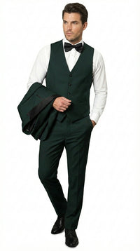 Men’s Hunter Green Tuxedo Suit 3 Piece – One Button Peak Lapel Designer Formal Suit for Wedding, Light Weight Wool By Statement Dark Green