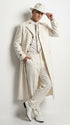 Men’s Ivory Cream Off White Full Length Zoot Suit – Vintage Gangster Style Long Coat Formal Suit