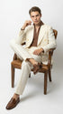 Men’s Off White 70s Style Double Breasted Suit – Vintage Retro Wide Lapel Classic Outfit for Party, Wedding and Casual Fashion Wear